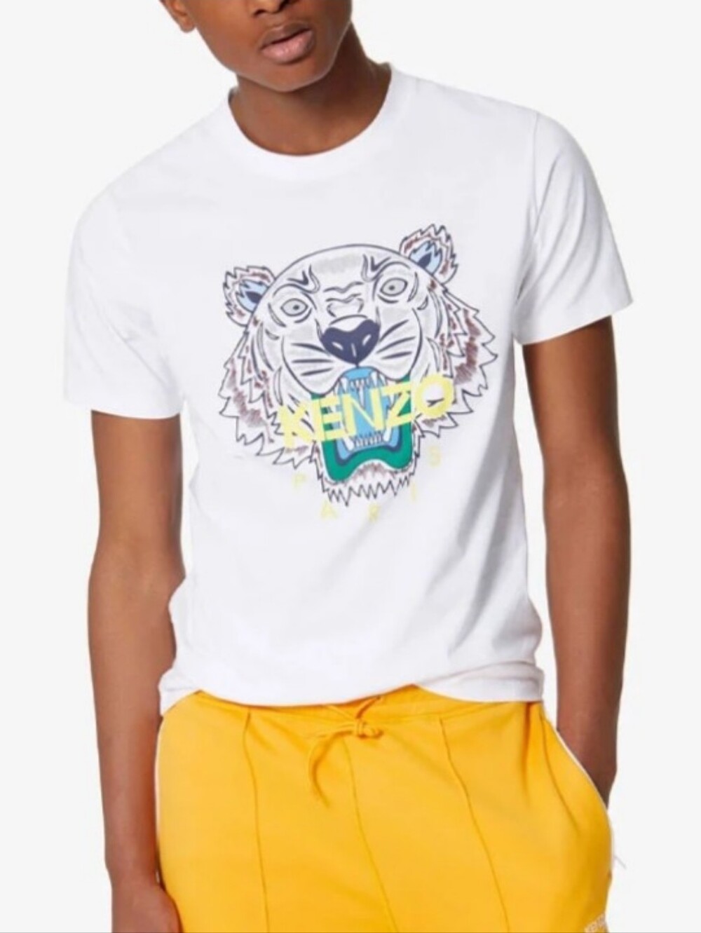 KENZO Classic White Tiger Head Logo Graphic Short Sleeve Cotton Tee S
